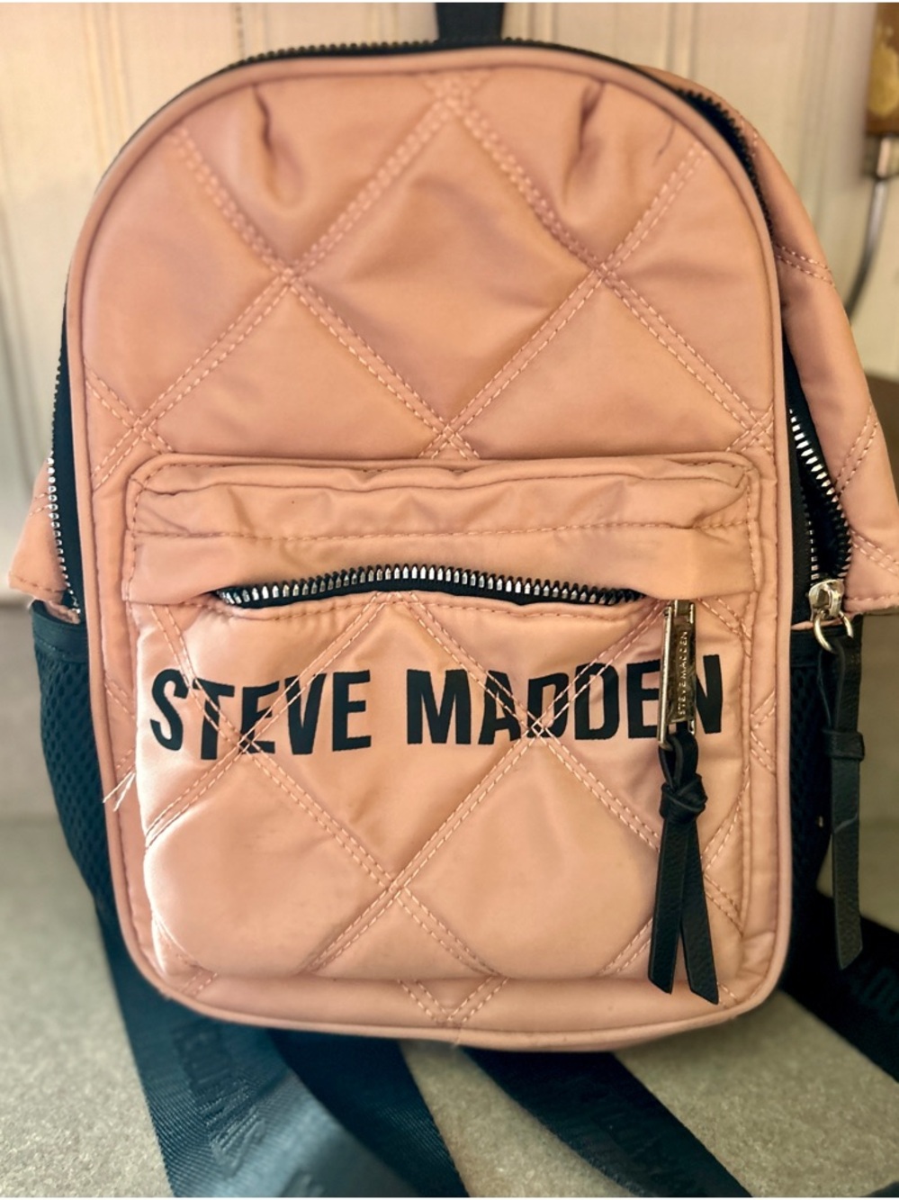 Steve Madden Blush Quilted Backpack with Front Zip